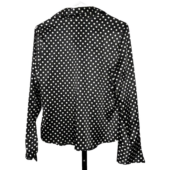 Anxiety Top Long Sleeve Button Up Blouse Black Polka Dots Wing Cuffs Large Twee - Picture 2 of 4